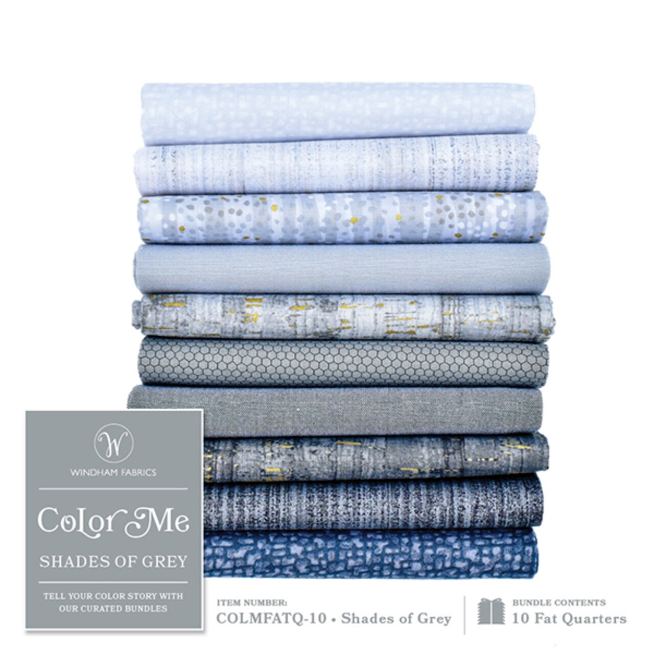 Color Me Fat Quarter Bundle in Shades of Grey by Windham for Windham (COLMFATQ-10)